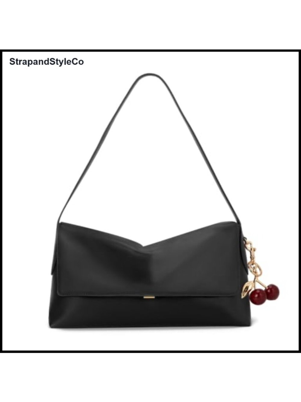 Faux Leather Hobo Shoulder Bag Large Slouchy Handbag with Cherry Charm